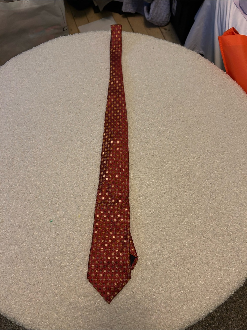 Canali Burgundy Tie with Gold Geometric Motif